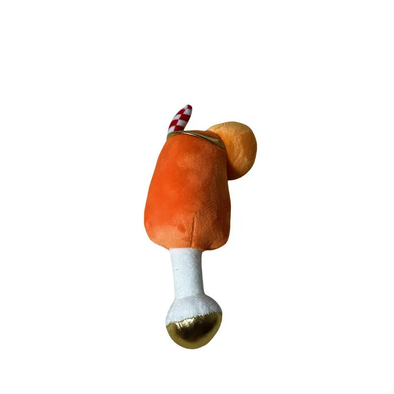 Yellow wine glass shaped plush beer bottle dog toy with squeaker and teeth-cleaning mechanism