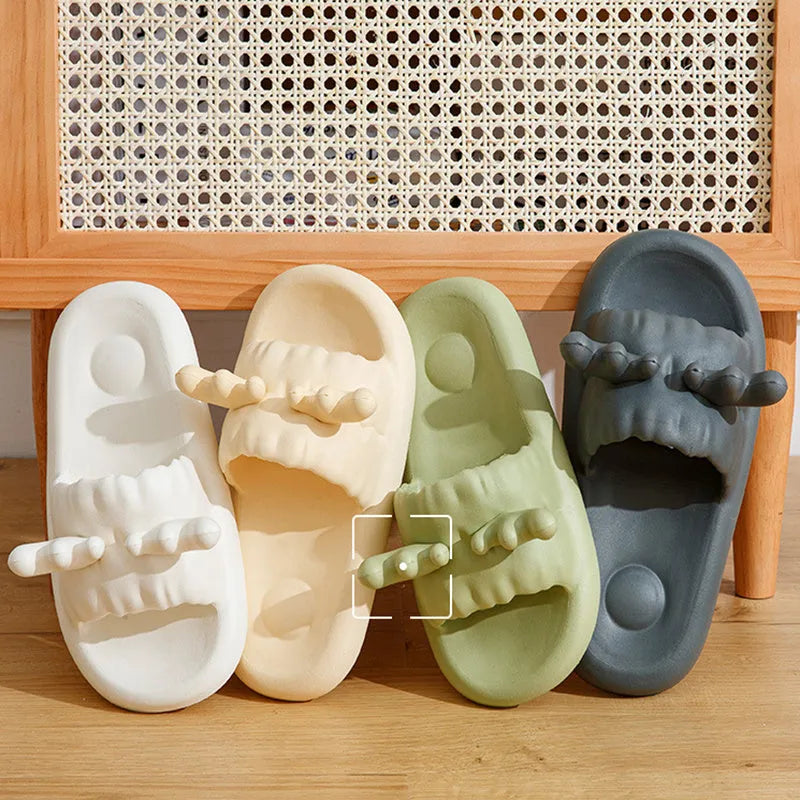 Deer horn design EVA flip-flop slippers in light yellow on a non-slip sole.