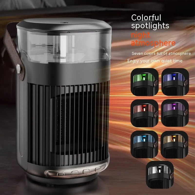 Black portable heater with humidifier measuring 24x13x13cm with front control buttons