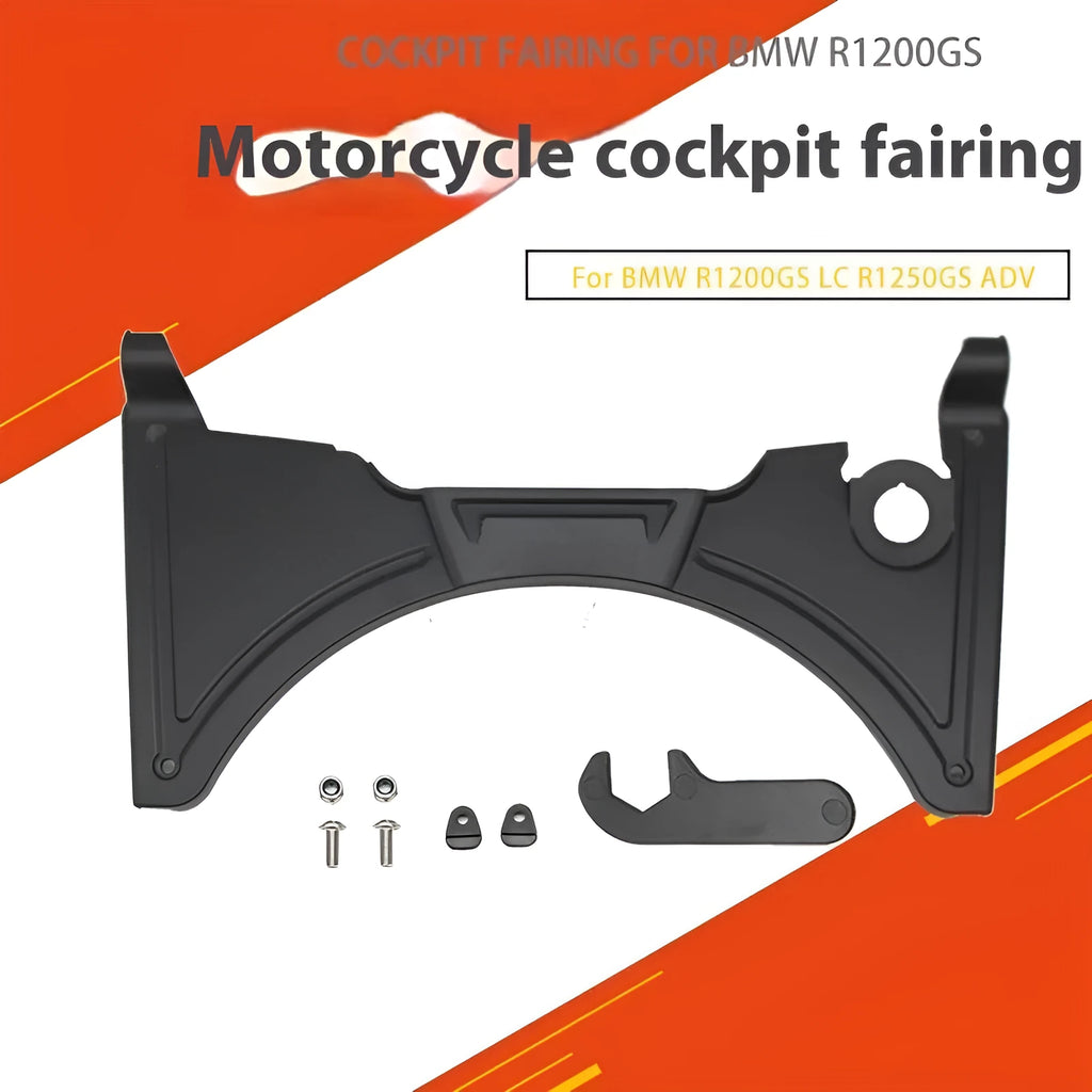 Black motorcycle cockpit fairing accessory for BMW R1250GS and R1200GS LC models