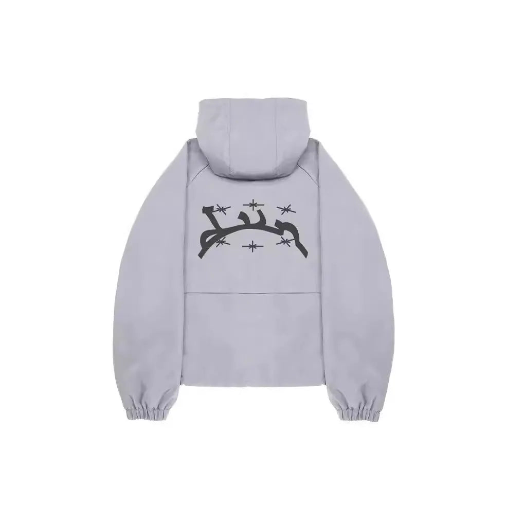 Men's grey hooded British style sunscreen jacket with loose fit