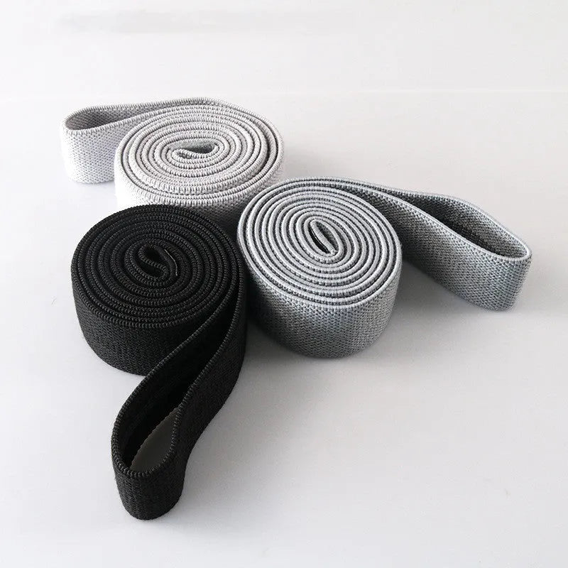 Set of 3 long resistance bands, 200cm x 4cm, polyester cotton and latex silk, in blue pink purple or light grey grey black