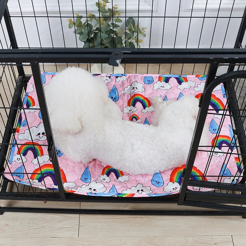 Reusable washable waterproof pet urine pad with animal print designs in multiple sizes