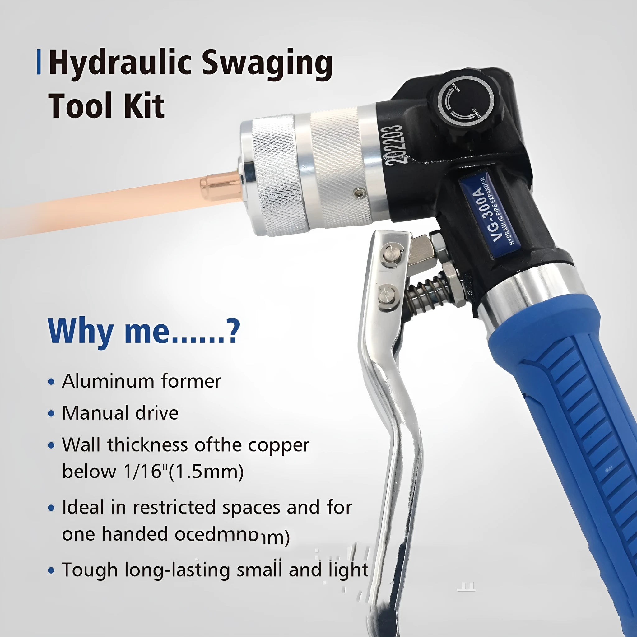 VG-300 style hydraulic tube expander tool for refrigeration system maintenance.