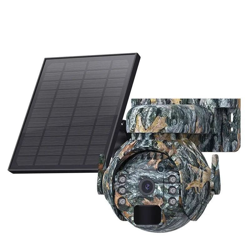 Solar-powered security camera with full colour night vision in camouflage finish
