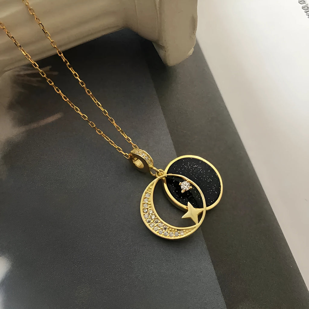 S925 sterling silver star moon necklace with cross chain, 51-80cm perimeter, yellow or white gold colour