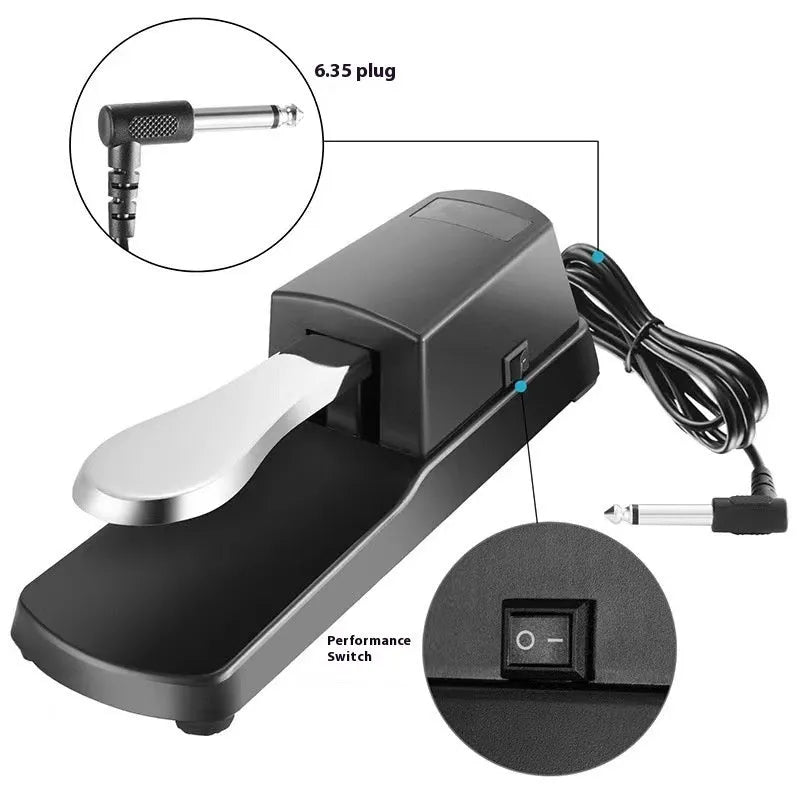 Single-leg electronic keyboard sustain pedal with ABS plastic body and cable connector