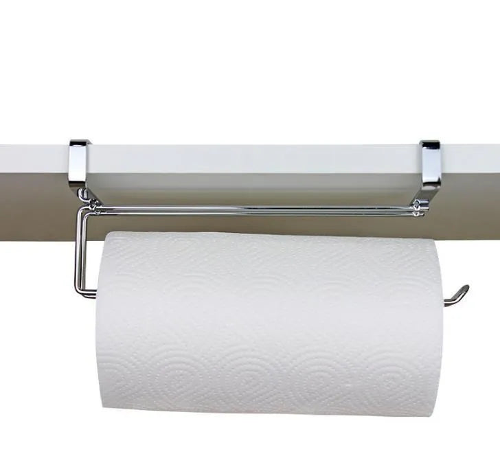 Silver stainless steel kitchen towel rack for cabinet door mounting without installation