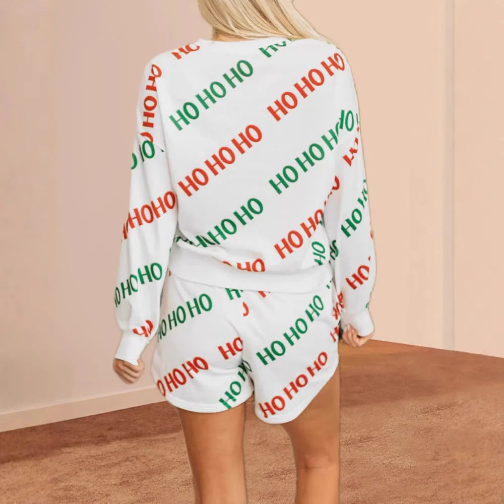 White women's two-piece suit with letter prints and contrast colour street fashion design