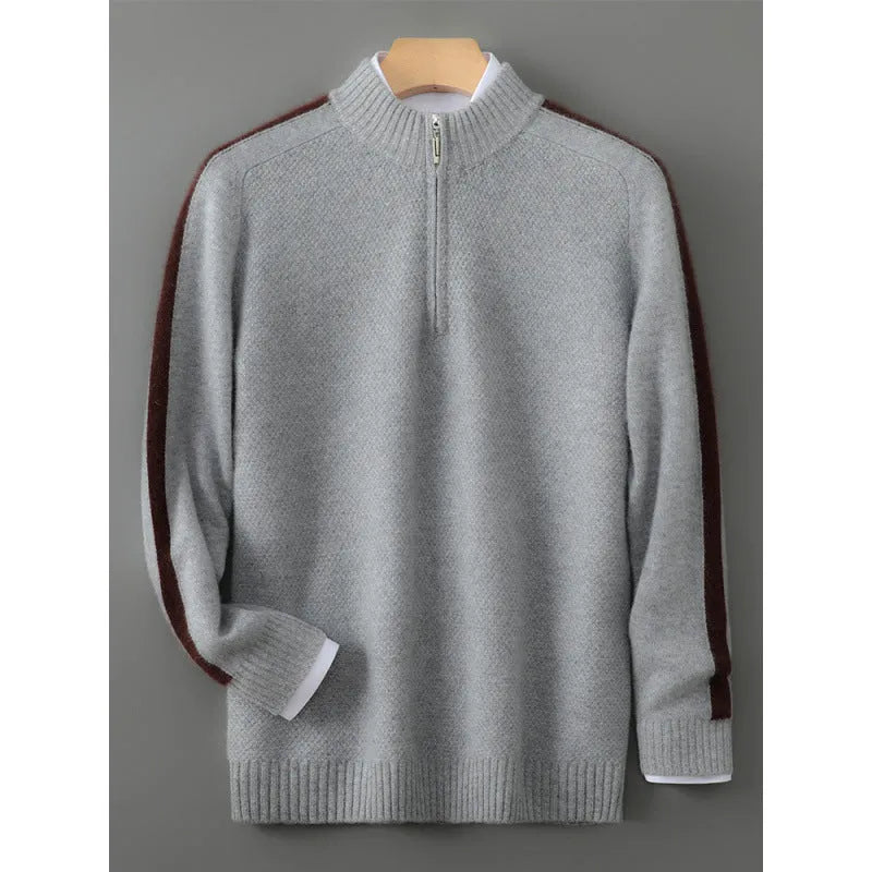 Women's half zip round neck wool knitted sweater in slim fit plus size pullover