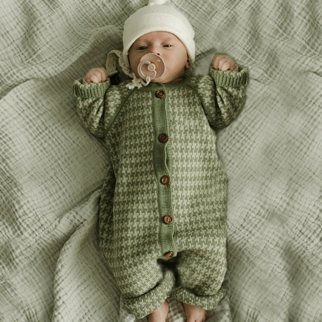 Cotton knitted sweater for babies and children in green, grey, or pink, sizes 70cm to 100cm