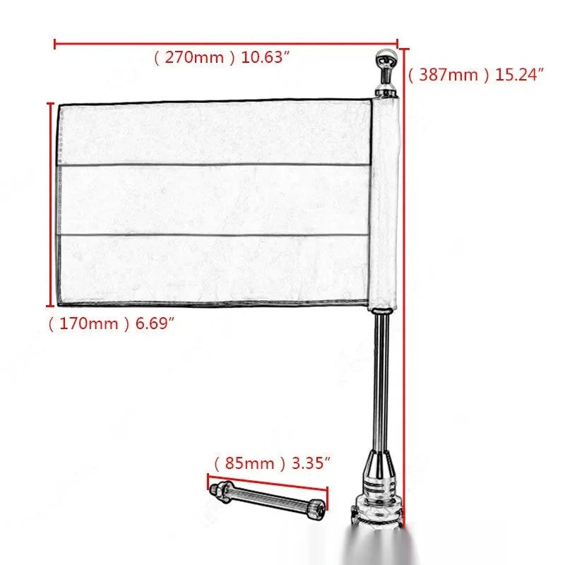Motorcycle luggage box flagpole for mounting flags on panniers and tail boxes