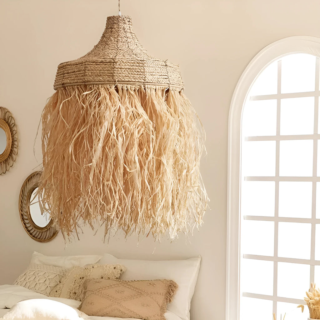 Southeast Asian style pendant lamp with 50cm diameter, made from wild vetch and willow weaving materials