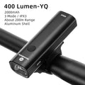 ROCKBROS black aluminium alloy bicycle headlight with 400 lumens USB rechargeable, 103x23x30mm