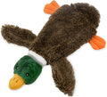 Green wild duck design stuffless plush dog toy with two squeakers.