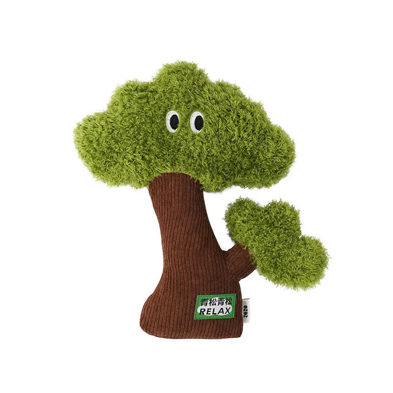 Felt pine tree shaped cat toy with cotton rope hanger and cat mint scent.