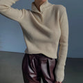 Retro silver gray half turtleneck pullover sweater with single-breasted placket and slim fit design