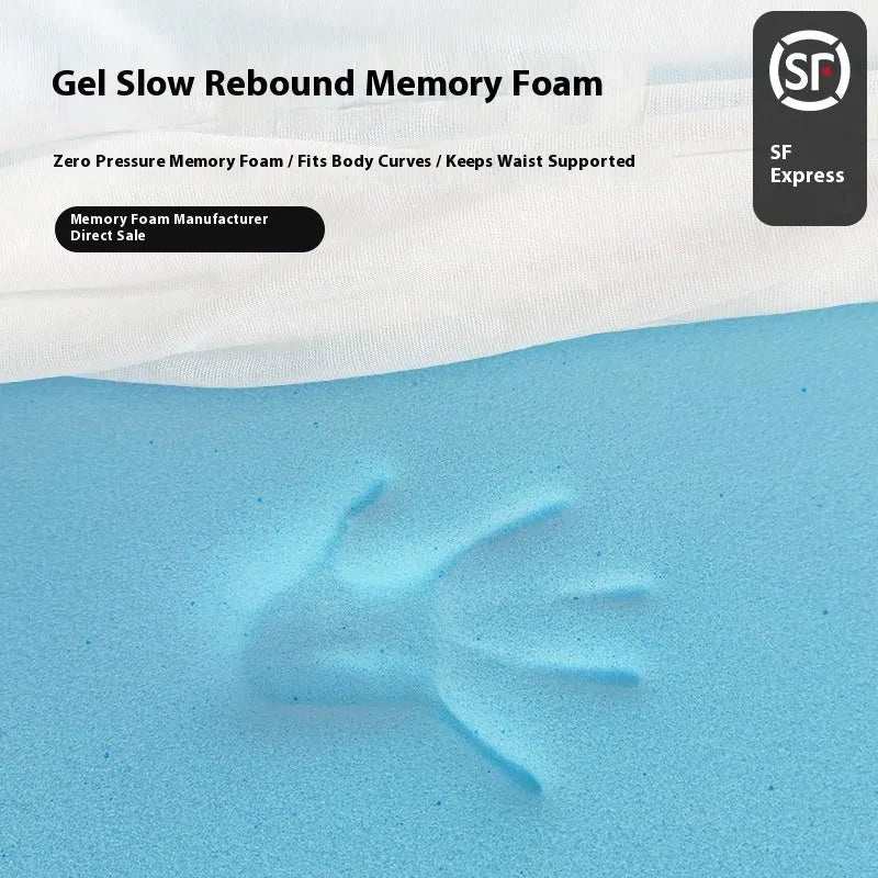 Thin gel memory foam mattress topper showing three thickness options on a tatami mat
