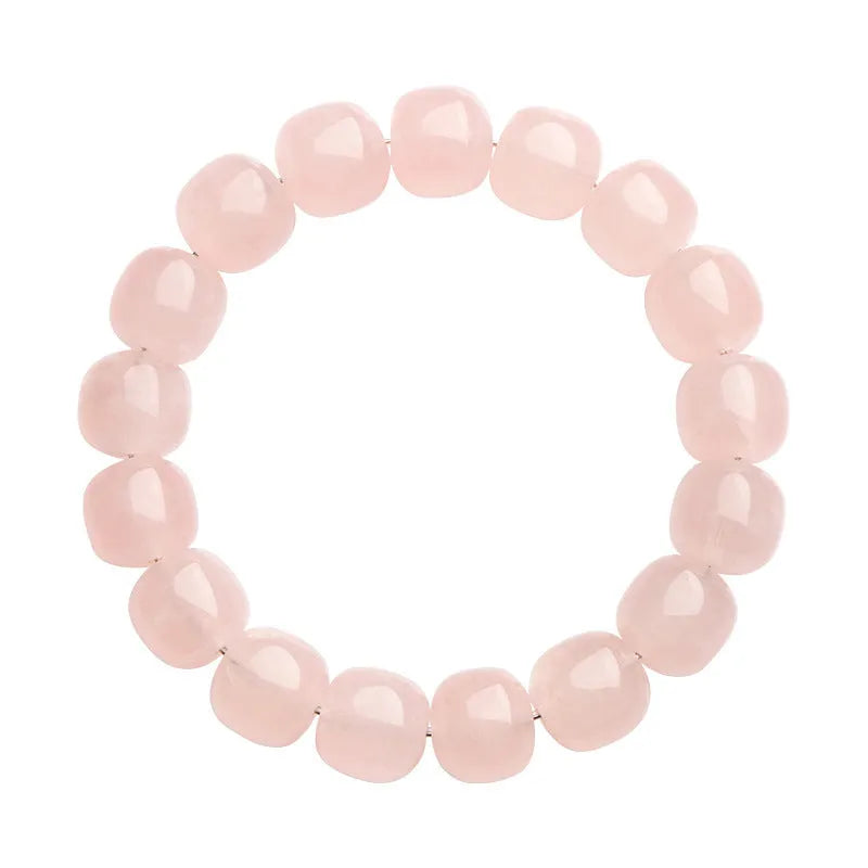 Pink bamboo and crystal barrel bead bracelet with geometric 11-12mm beads