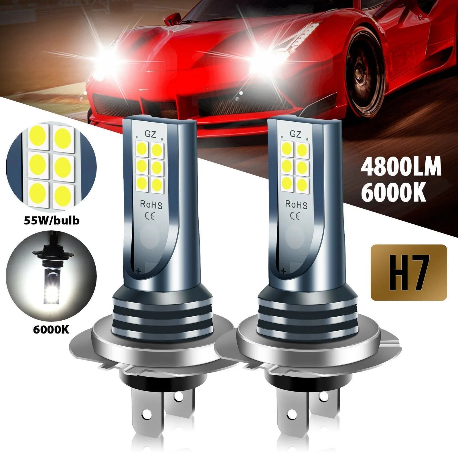 12 SMD LED car fog light bulb with aluminium housing, compatible with H7 9005 H11 formats