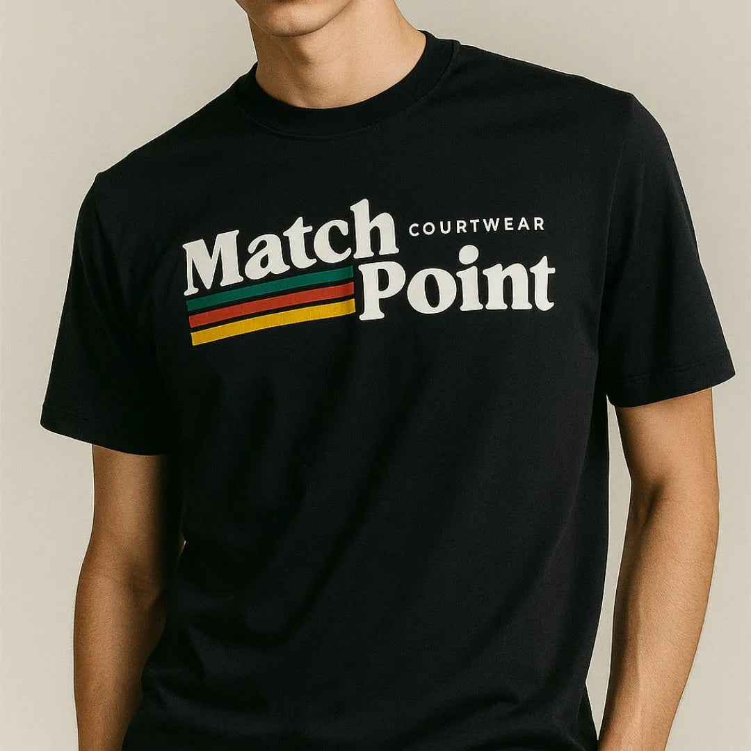 Black men's casual t-shirt with a 3D digital printed pattern, round neck, and short sleeves