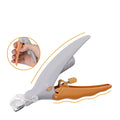 Yellow handled pet nail clippers with built-in LED light and magnifying glass for dog and cat grooming.