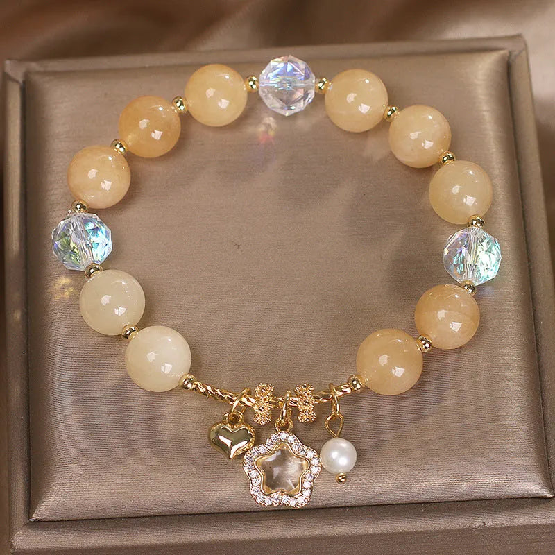 Citrine bracelet with opal and yellow natural stone pentagram pendant in an electroplated original design.