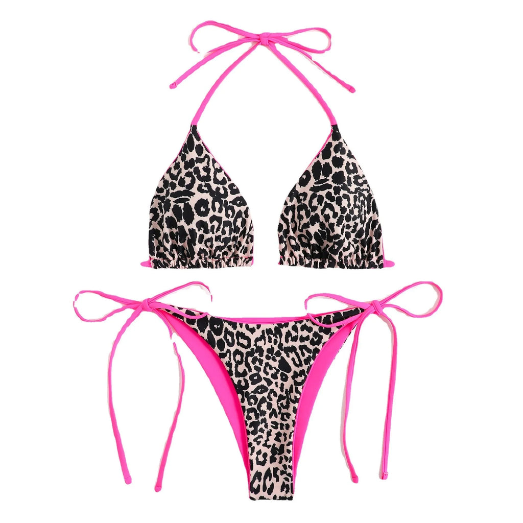 Women's triangle top bikini with lace-up details in various colours