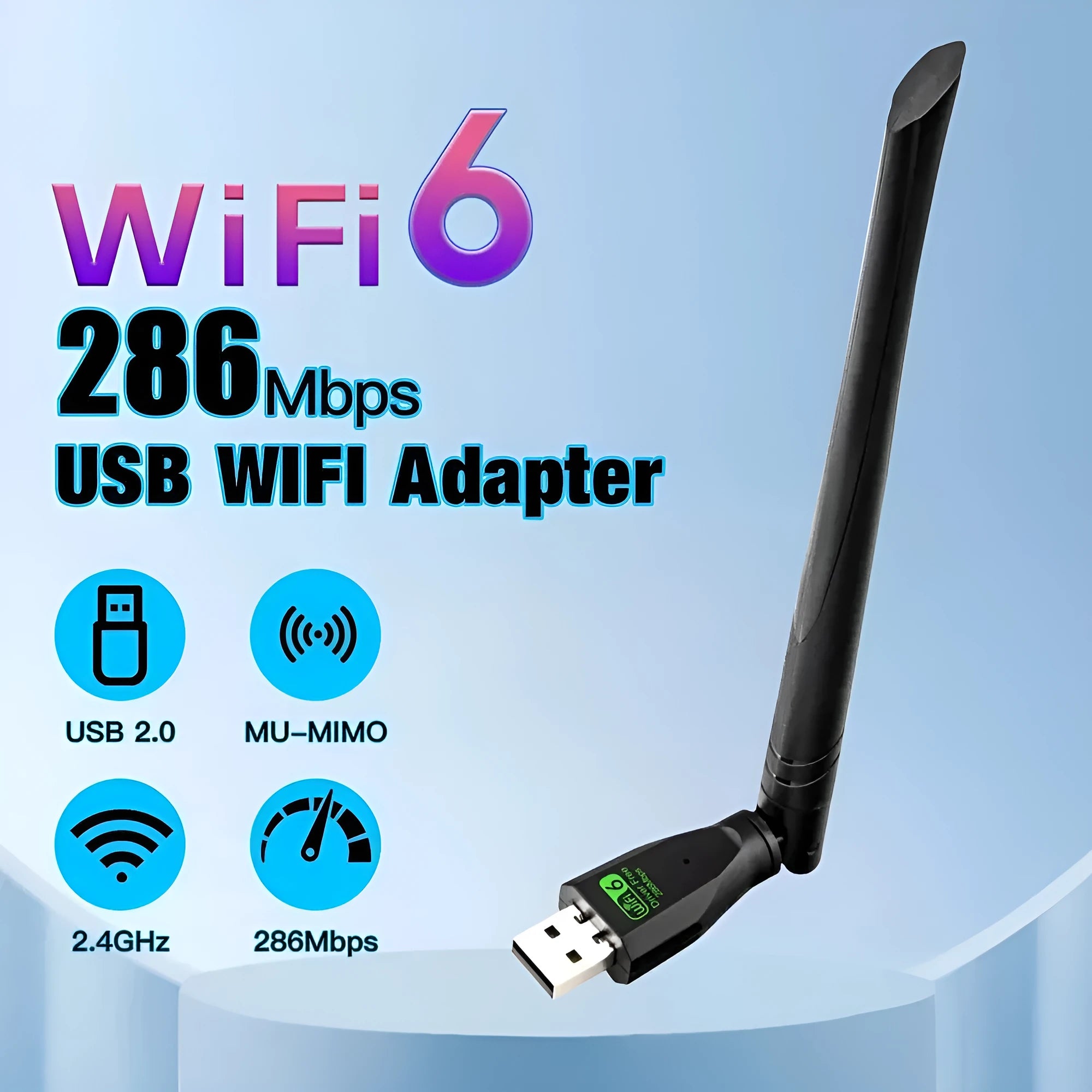 Black USB WiFi 6 wireless network card with instruction manual