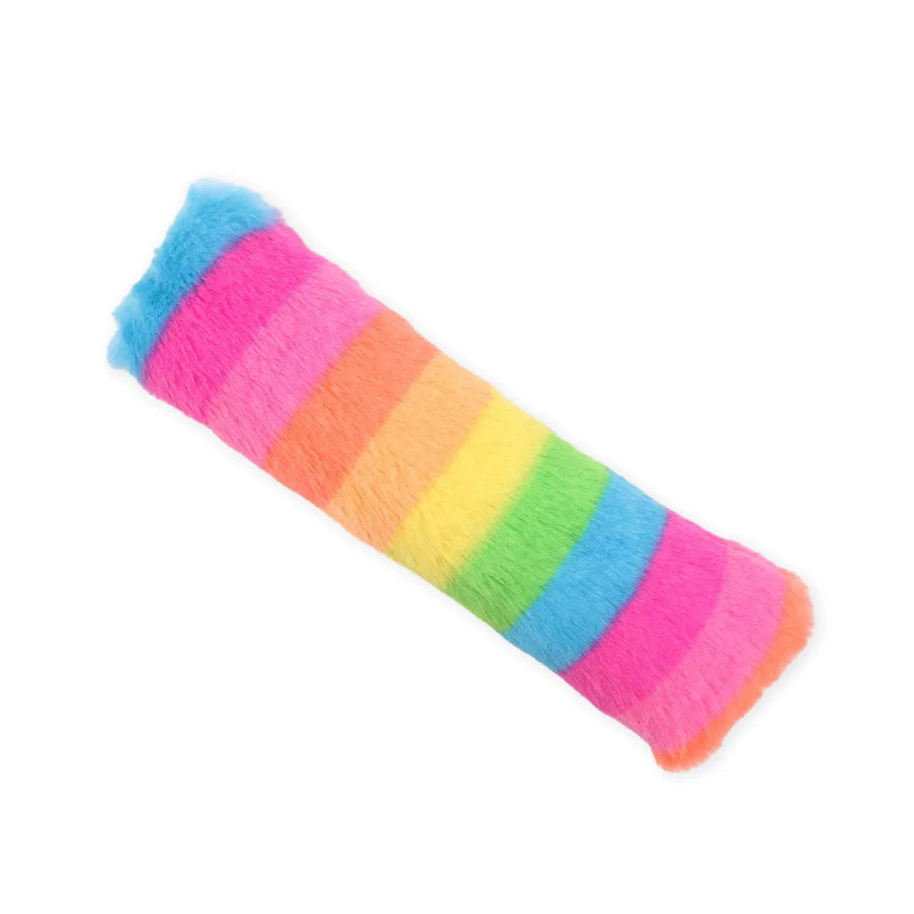 Colourful cat pillow toy with plush material and crinkle sound feature for indoor feline play