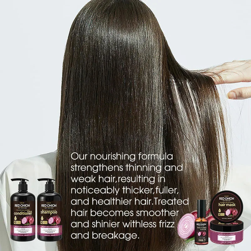 Red onion shampoo conditioner 4-piece set with 500ml bottles, 250ml hair mask and 50ml essential oil