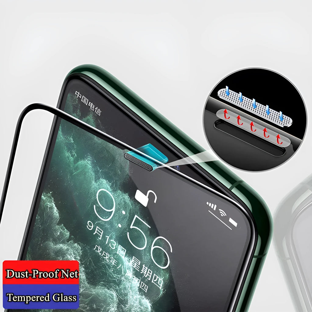 Tempered glass screen protector for iPhone with privacy, blue light, or dustproof film options