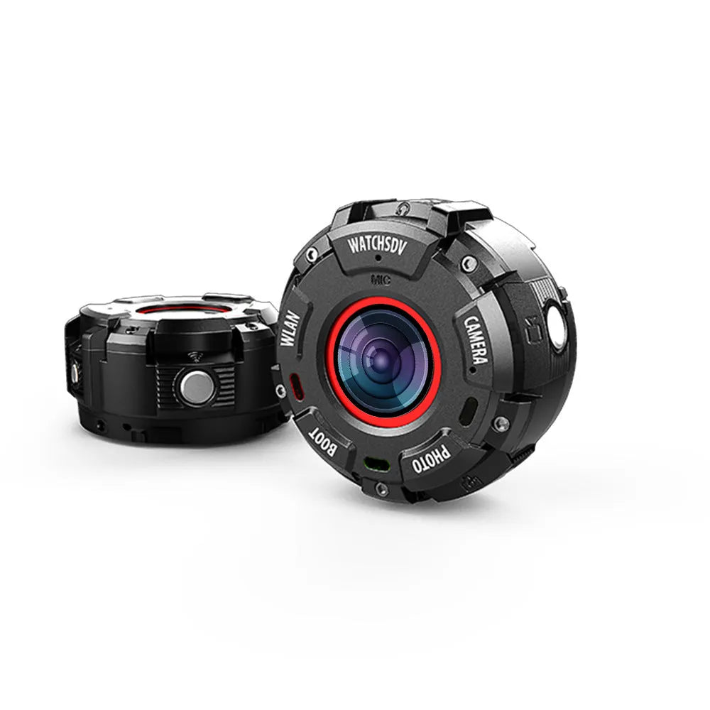 Black waterproof sports digital camera with compact design shown with dimensions 290mm by 25.5mm