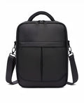 Black oxford fabric men's messenger shoulder bag showing dimensions of 24cm wide by 31cm tall
