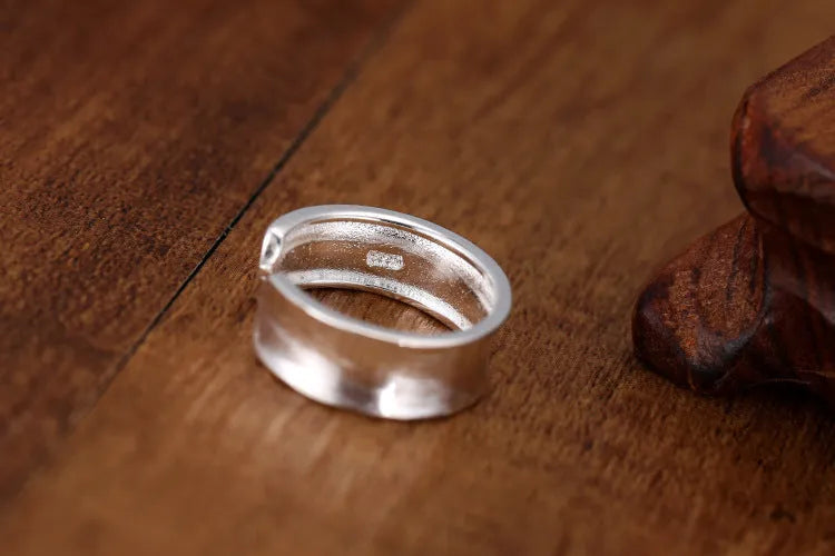 Adjustable opening Korean frosted sterling silver ring with geometric shape