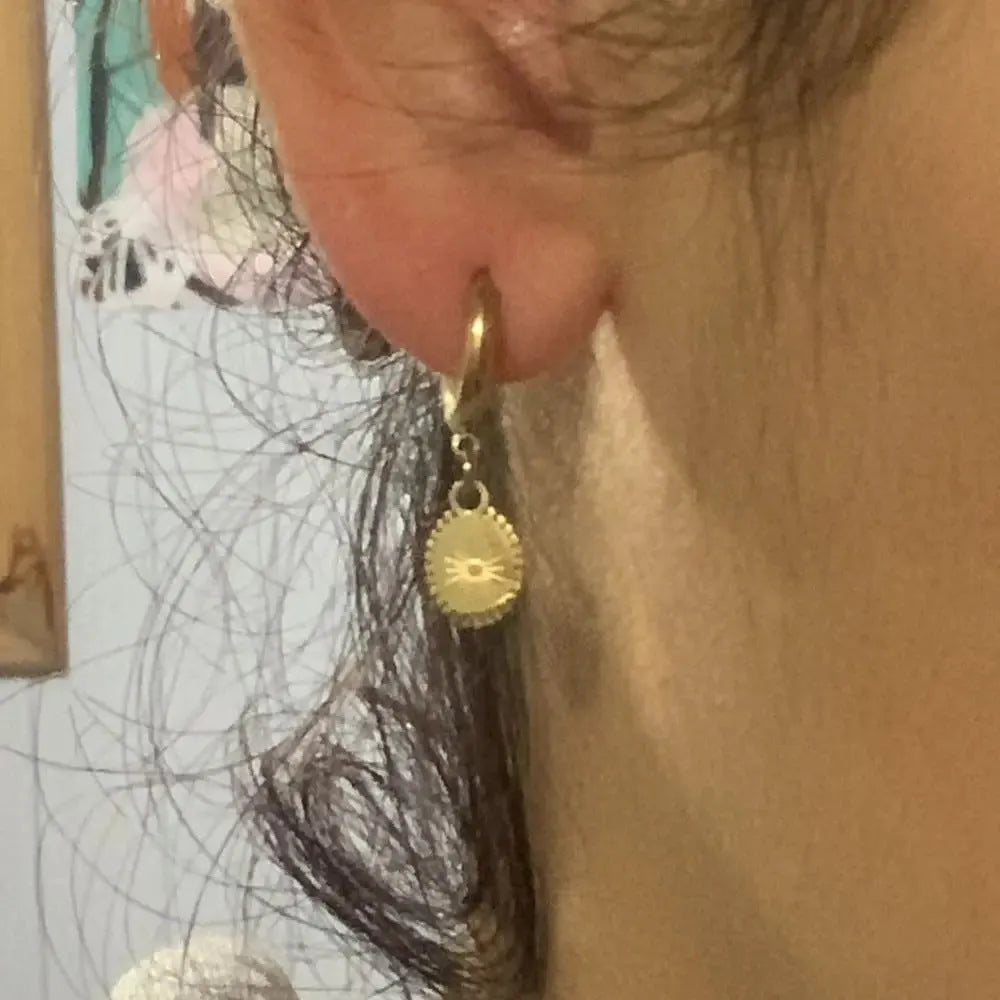 Stainless steel ellipse geometry earrings with ear button fittings in colour XY-EH005