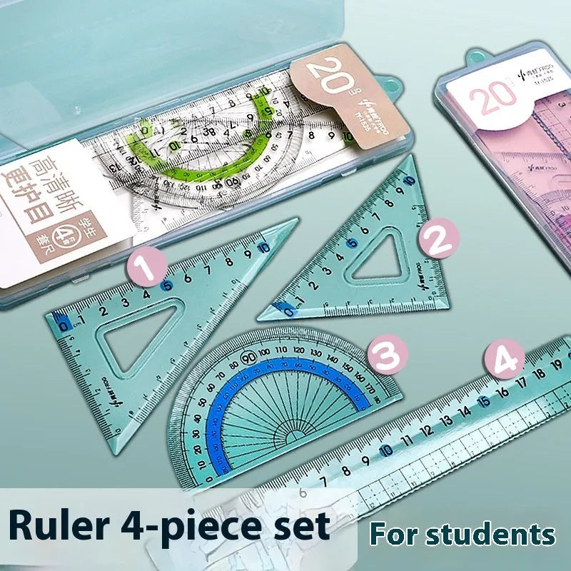 Youpai transparent acrylic drawing ruler sets showing square protractors and measurement tools