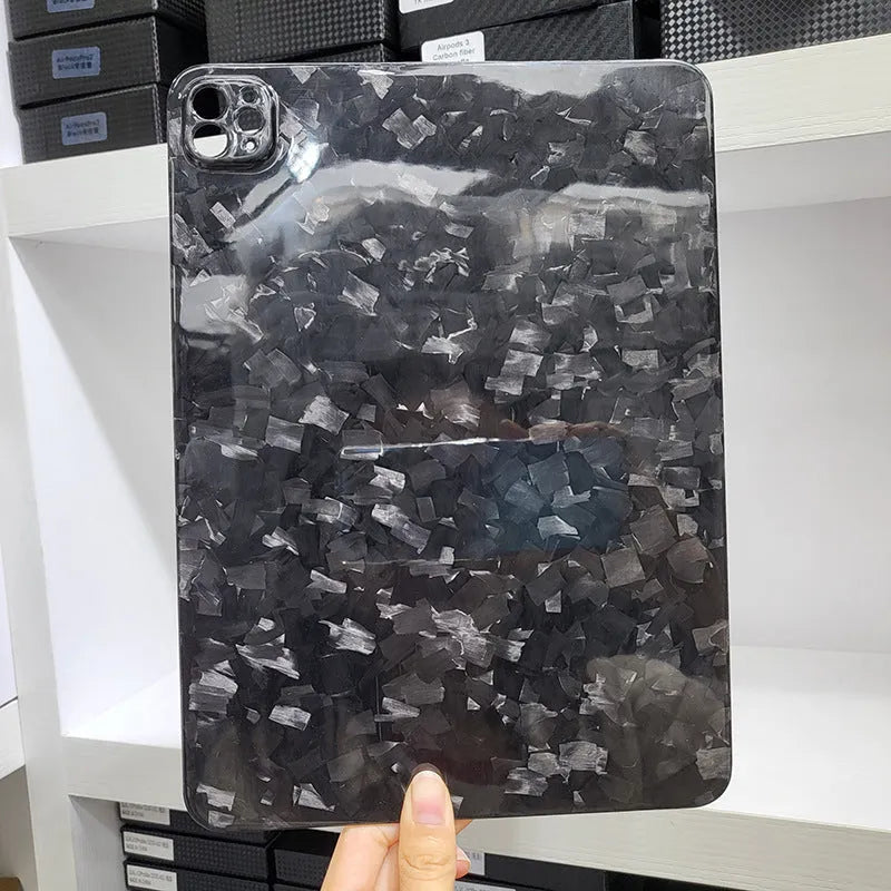 Apple iPad Pro 11 carbon fibre hard case with three finish options showing heat dissipation and drop protection