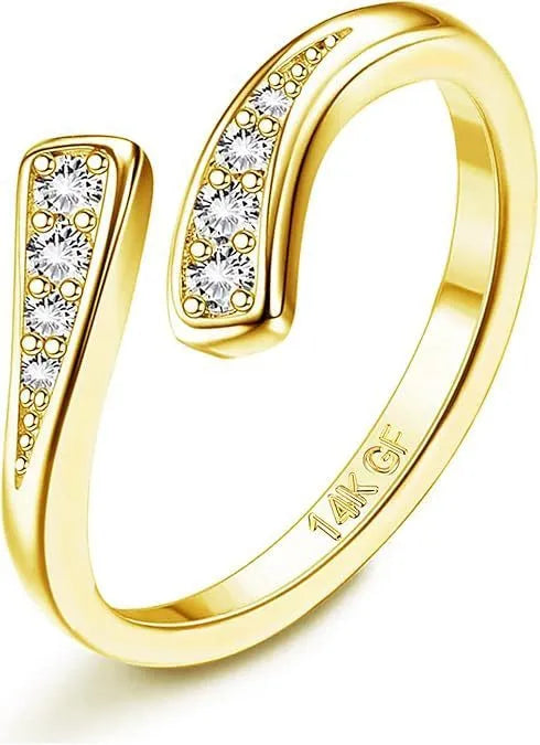 Geometric gold plated toe ring with 0.5mm thickness plating in rhinestone or water drop styles
