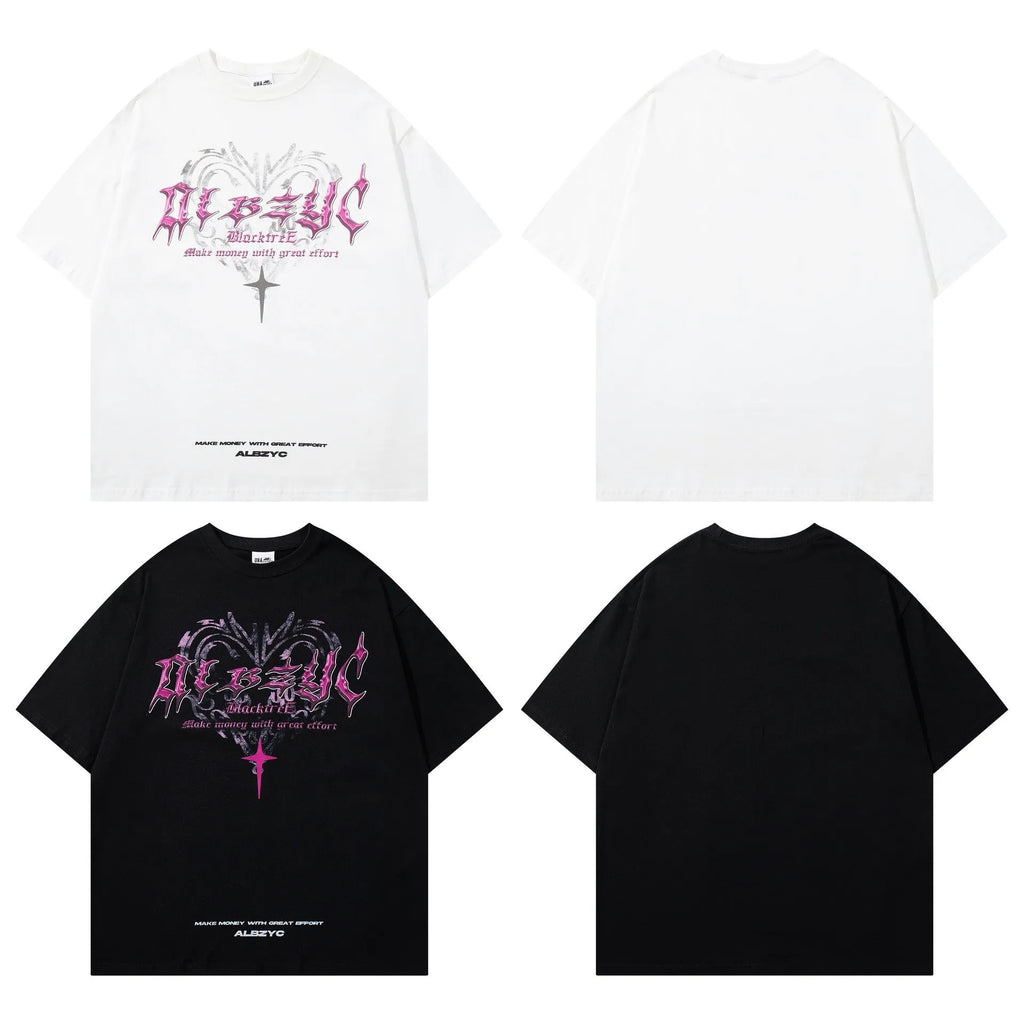 Men's loose fit short sleeve cotton t-shirt in black on a white background