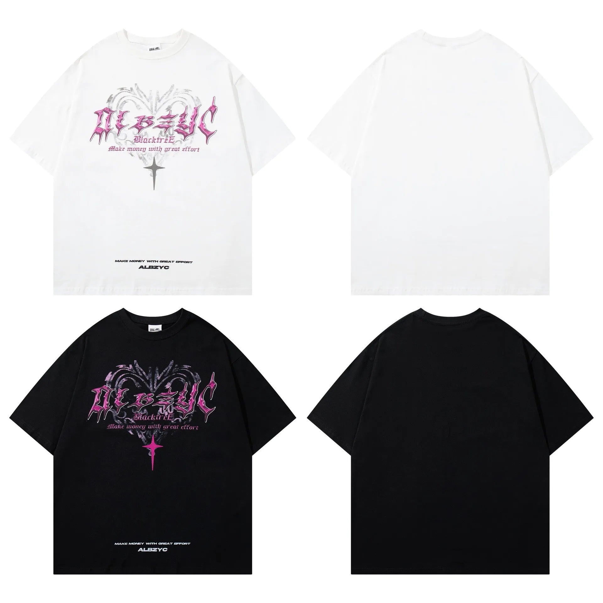 Men's loose fit short sleeve cotton t-shirt in black on a white background
