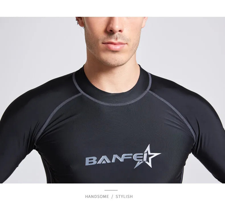 Men's quick-drying half sleeve swimsuit set in nylon fabric with matching swim pants