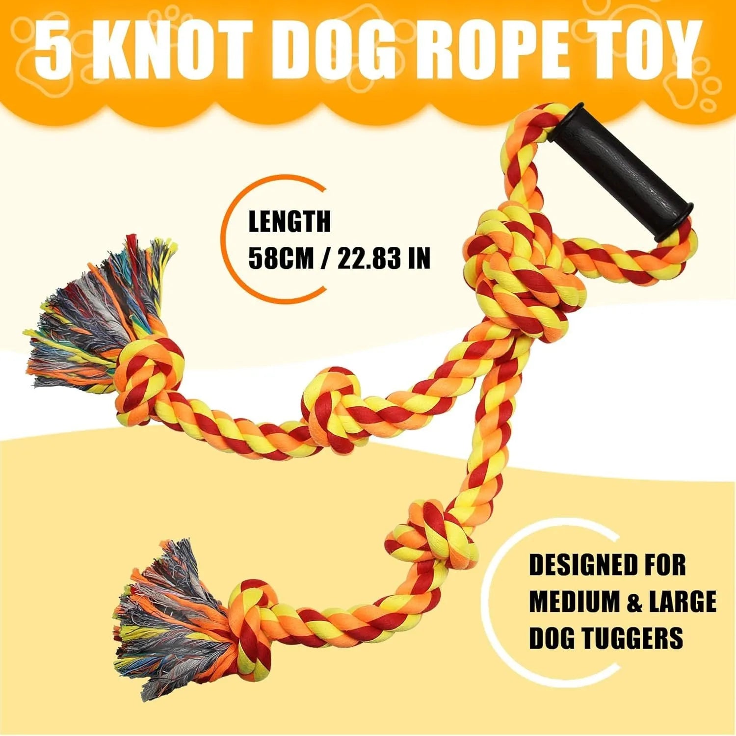 Large blue cotton dog rope toy with ergonomic handles for tug-of-war games