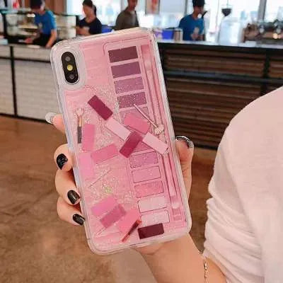 Quicksand phone case for iPhone, plastic back cover in pink or purple with moving effect