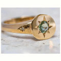 Golden adjustable ring with oval asterism zircon design and star-shaped micro inlay pattern