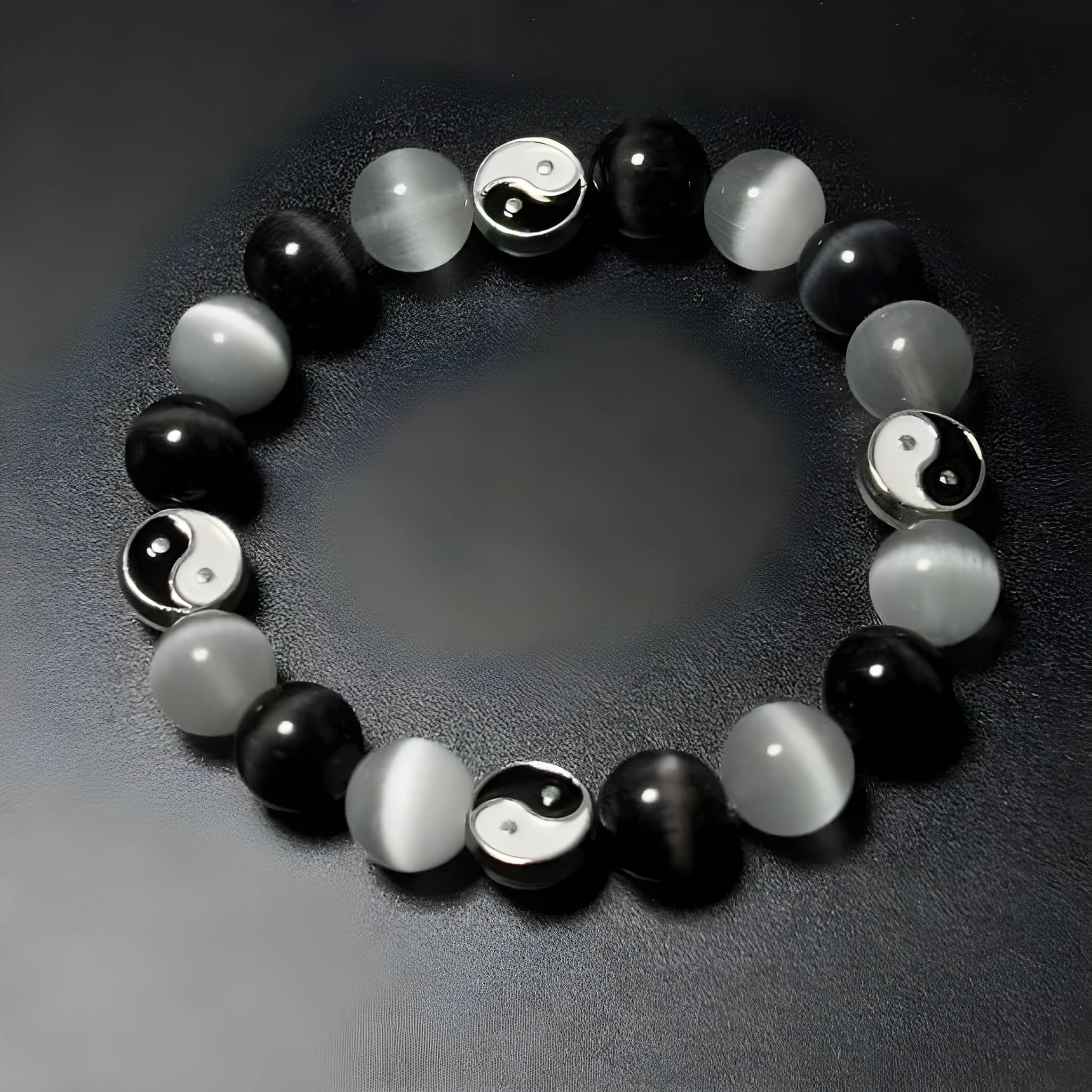 Natural black agate opal Tai Chi bracelet with 10mm beads in Chinese style for men and women