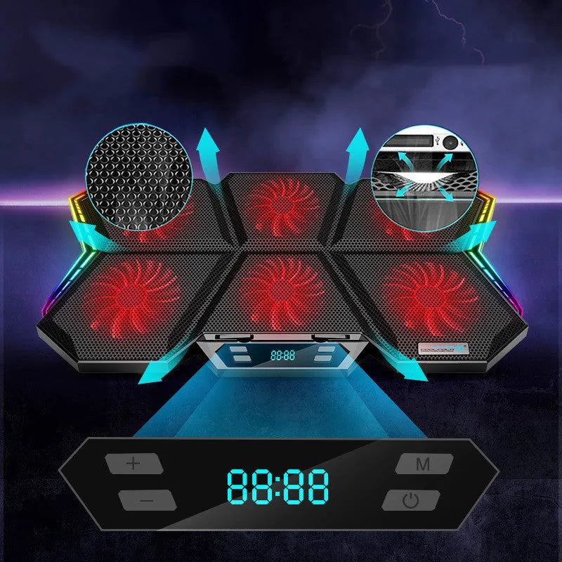 Black and red notebook cooling pad with six visible fans, labelled Ice Magic 6.