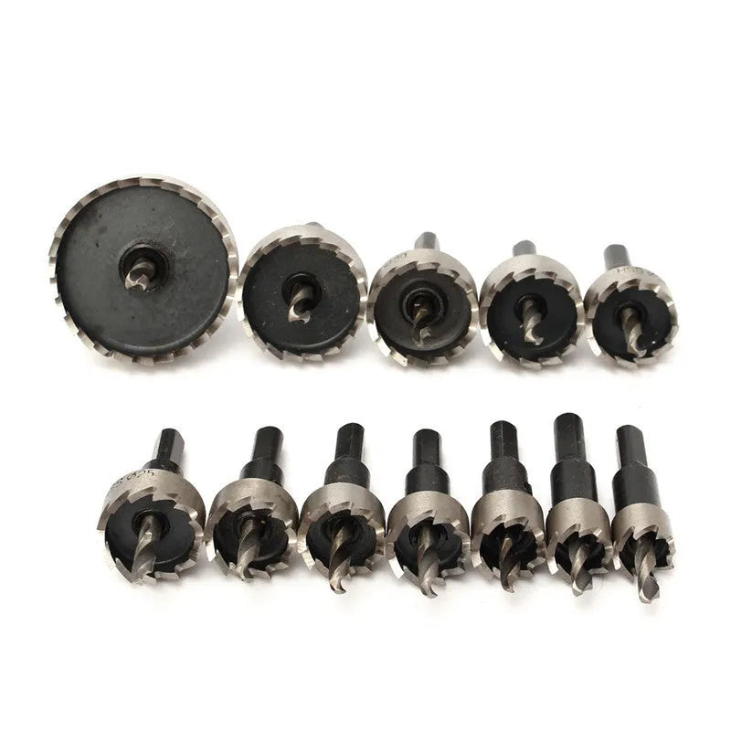 2-piece cutter drill bit set with 12 HSS stainless steel hole saw bits from 15mm to 50mm