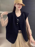 Women's loose-fit polyester vest with pockets in short 40cm length