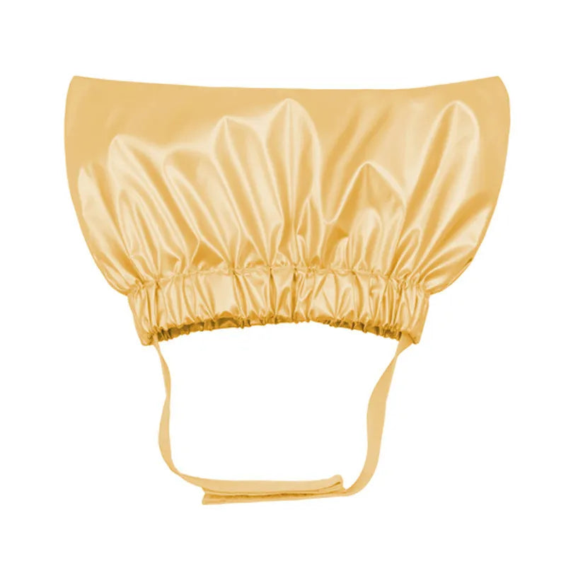Adjustable waterproof shower cap for cats and dogs in silver colour showing ear protection design